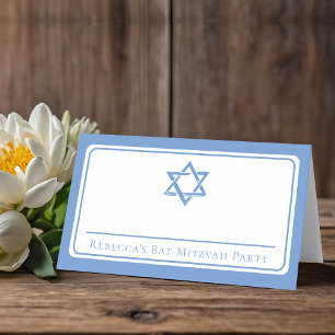 Bat Mitzvah Party Light Blue Star of David Place Card