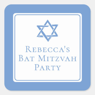 Bat Mitzvah Party Light Blue Star of David Square Sticker