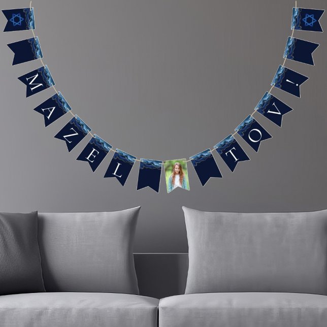 Bat Mitzvah Party Mazel Tov Navy Blue Photo Bunting (Creator Uploaded)