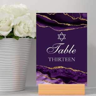Bat Mitzvah Party Purple Gold Star of David Table Number