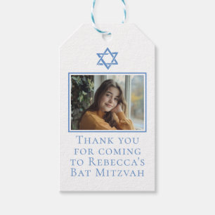 Bat Mitzvah Photo Blue Star of David Party Gift Tags