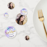Bat Mitzvah Photo Gold Script Purple Watercolor Confetti<br><div class="desc">Add some extra style to your favourite Bat Mitzvah’s celebration party with this customisable photo table confetti! Stunning, modern, sparkly gold faux foil handwritten script, Star of David and tiny dots against a light purple watercolor background on one side mix with your Bat Mitzvah’s photo on the other. Personalise the...</div>