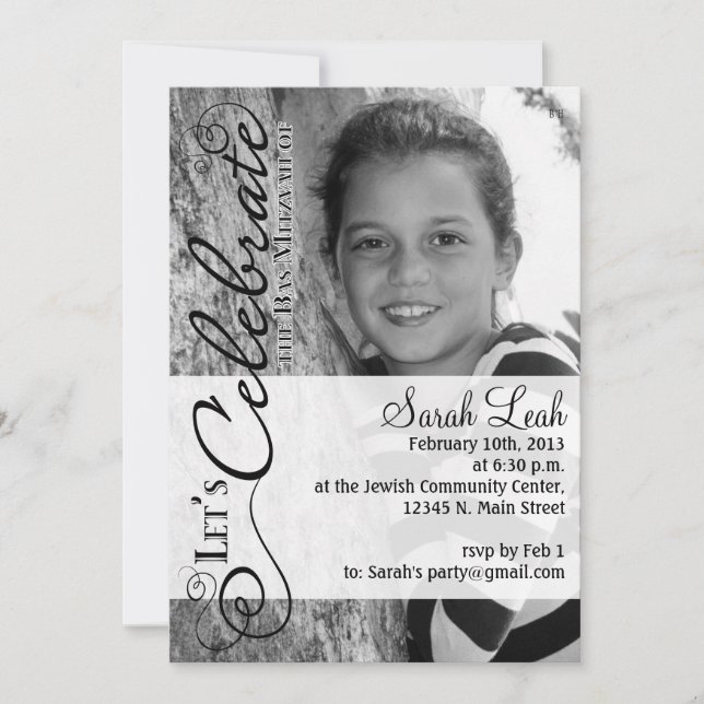 Bat Mitzvah Photo Invitation (Front)