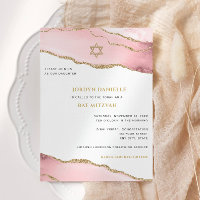 Bat Mitzvah, Pink and Gold Glitter Agate Modern