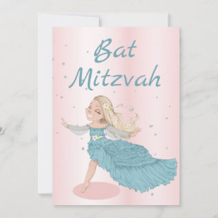 Bat Mitzvah Pink Blue Silver  Invitation