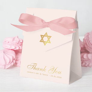 Bat Mitzvah Pink Faux Gold Star of David Thank You Favour Box
