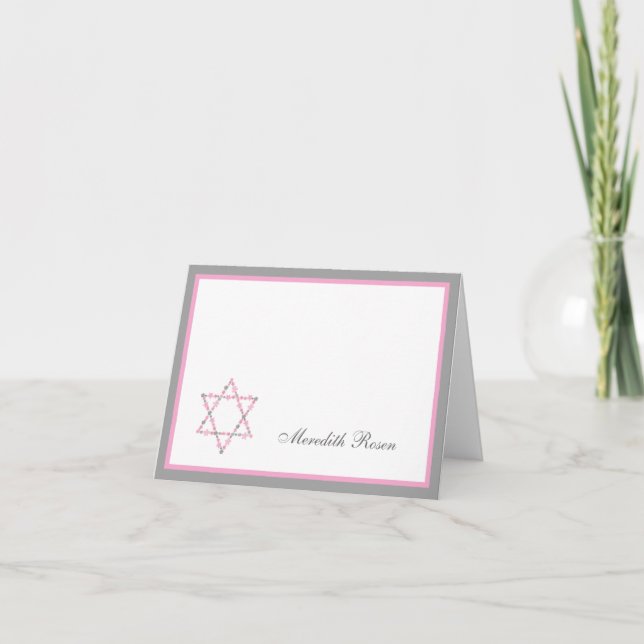 Bat Mitzvah Pink Floral Star Thank you notes (Front)