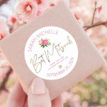 Bat Mitzvah Pink Floral Watercolor Gold Script Classic Round Sticker<br><div class="desc">Be proud, rejoice and celebrate this milestone of your favourite Bat Mitzvah whenever you use this sophisticated, personalised sticker! A chic, stunning, hot pink floral watercolor, faux gold foil script typography and Star of David, as well as modern dusty rose sans serif type overlay a white background. Personalise the custom...</div>