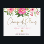 Bat Mitzvah Pink Floral Watercolor Gold Script Invitation Postcard<br><div class="desc">Make sure all your friends and relatives will still be able to celebrate your daughter’s milestone Bat Mitzvah, regardless of current global unforeseen circumstances. Send out this chic, personalised “Change of Plans” announcement postcard. A stunning, pink and peach floral watercolor with faux gold foil script typography and modern dusty rose...</div>