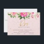 Bat Mitzvah Pink Floral Watercolor Gold Typography RSVP Card<br><div class="desc">Be proud, rejoice and celebrate this milestone of your favourite Bat Mitzvah with this sophisticated, personalised RSVP insert card for your event! A stunning, pink and peach floral watercolor with faux gold foil script typography and modern dusty rose and grey sans serif type overlay a soft pink & confetti dots...</div>