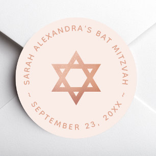 Bat Mitzvah Pink Girl Rose Gold Star of David Classic Round Sticker