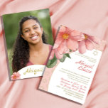 Bat Mitzvah Pink Gold Elegant Floral Photo  Invitation<br><div class="desc">A Bat Mitzvah Floral Personal Invitation.
Large pink botanical florals.
The information is easily changed to your own custom information with the image able to be changed for your own photo.</div>