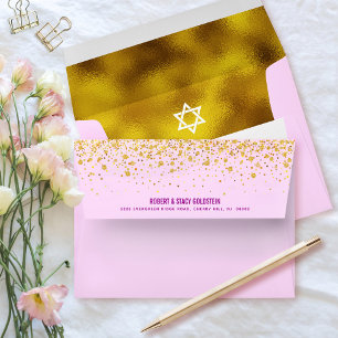 Bat Mitzvah Pink Gold Foil Dots Return Address Envelope