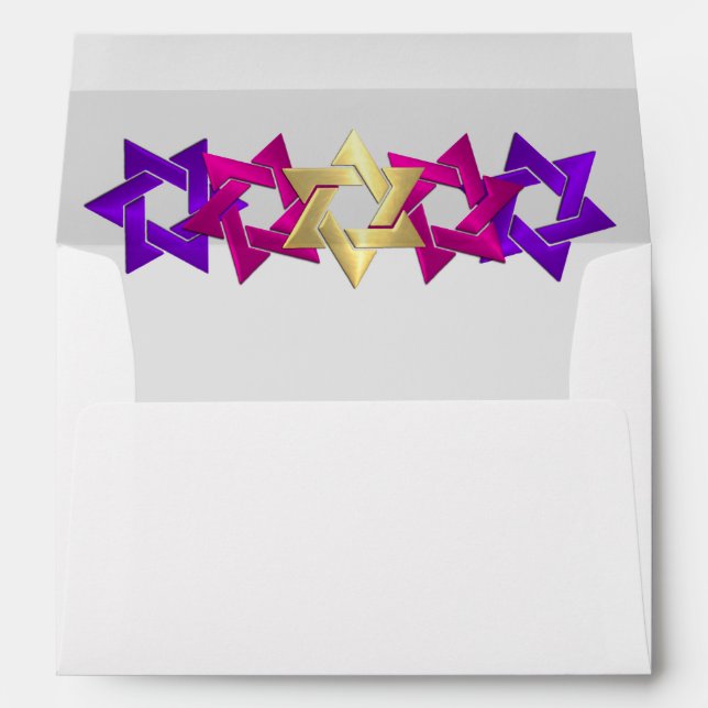 Bat Mitzvah Pink Gold Purple Star on Any Colour Envelope (Back (Bottom))