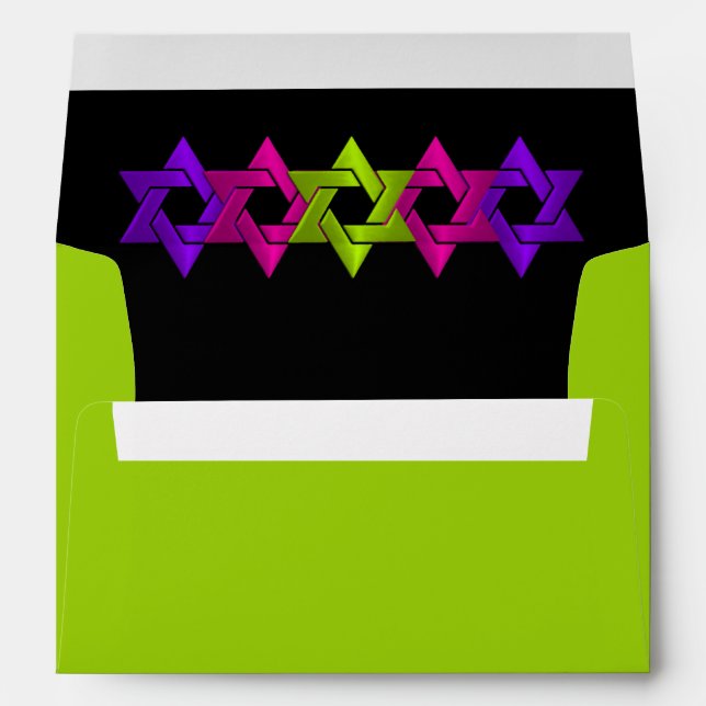 Bat Mitzvah Pink Green Purple Star on Any Colour Envelope (Back (Bottom))