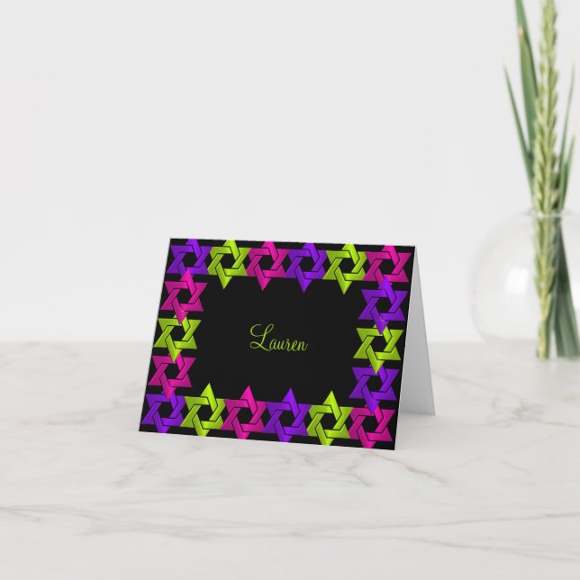 Bat Mitzvah Pink Green Purple Star on Any Colour Thank You Card (Front)