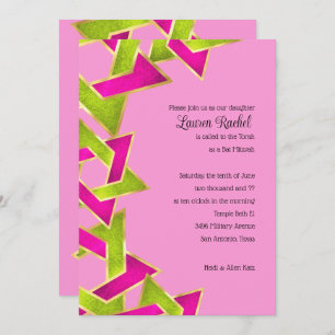 Bat Mitzvah Pink Green Star of David Invitat Invitation