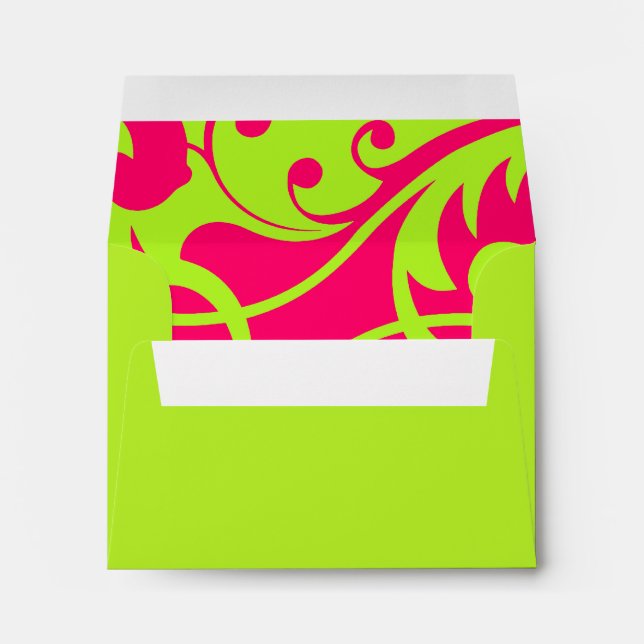 Bat Mitzvah Pink Lime Green Contemporary Swirls Envelope (Back (Bottom))