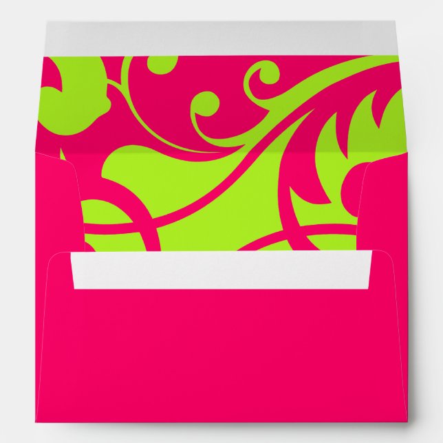 Bat Mitzvah Pink Lime Green Contemporary Swirls Envelopes (Back (Bottom))