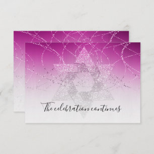 Bat Mitzvah Pink Magenta Star Glittery After Party Invitation