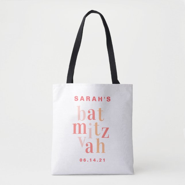 Bat Mitzvah Pink Modern Typography Tote Bag (Front)