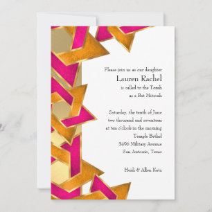 Bat Mitzvah Pink Orange Star of David on Any Colou Invitation