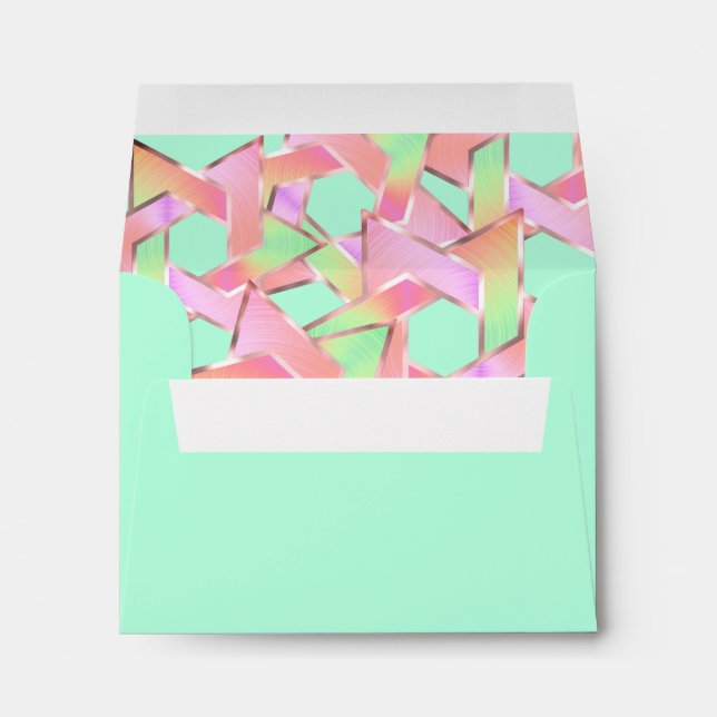 Bat Mitzvah Pink Peach Green Star of David Envelope (Back (Bottom))