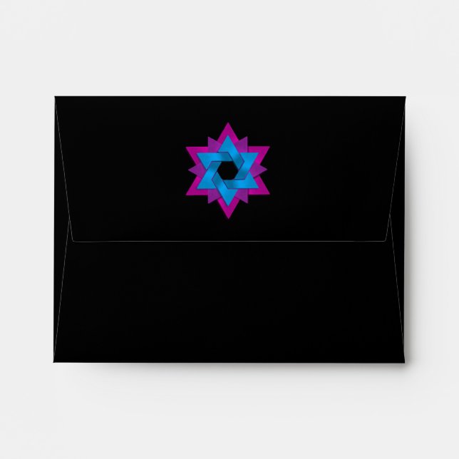 Bat Mitzvah Pink Purple Blue Star Flower Envelope (Back (Top Flap))