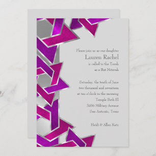 Bat Mitzvah Pink Purple Star of David on Any Colou Invitation