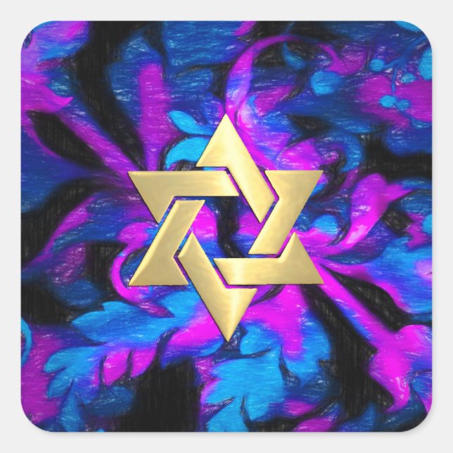 Bat Mitzvah Pink Turquoise and Black Acanthus Square Sticker (Front)