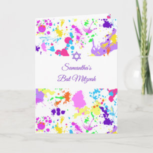 Bat Mitzvah Pink Turquoise Mauve Paint Splatter Invitation