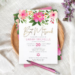 Bat Mitzvah Pink Watercolor Floral Gold Script Invitation<br><div class="desc">Be proud, rejoice and showcase this milestone of your favourite Bat Mitzvah with this sophisticated, personalised invitation! A chic, stunning, pink and peach floral watercolor with faux gold foil script typography and modern dusty rose and grey sans serif type overlay a white background. Additional watercolor flowers and a white Star...</div>