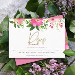 Bat Mitzvah Pink Watercolor Floral Gold Script RSVP Card<br><div class="desc">Be proud, rejoice and celebrate this milestone of your favourite Bat Mitzvah with this sophisticated, personalised RSVP insert card for your event! A chic, stunning, pink and peach floral watercolor with faux gold foil script typography and modern dusty rose and grey sans serif type overlay a white background. Additional watercolor...</div>