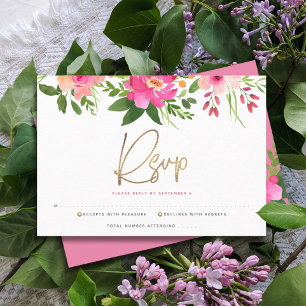 Bat Mitzvah Pink Watercolor Floral Gold Script RSVP Card