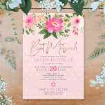 Bat Mitzvah Pink Watercolor Floral Modern Script Invitation<br><div class="desc">Be proud, rejoice and showcase this milestone of your favourite Bat Mitzvah with this sophisticated, personalised invitation! A chic, stunning, pink and peach floral watercolor with faux gold foil script typography and modern dusty rose and grey sans serif type overlay a soft pink & confetti dots background. Personalise the custom...</div>