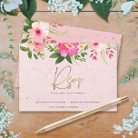 Bat Mitzvah Pink Watercolor Floral Modern Script RSVP Card<br><div class="desc">Be proud, rejoice and celebrate this milestone of your favourite Bat Mitzvah with this sophisticated, personalised RSVP insert card for your event! A stunning, pink and peach floral watercolor with faux gold foil script typography and modern dusty rose and grey sans serif type overlay a soft pink & confetti dots...</div>