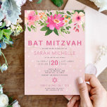 Bat Mitzvah Pink Watercolor Floral Modern Simple Invitation<br><div class="desc">Be proud, rejoice and showcase this milestone of your favourite Bat Mitzvah with this sophisticated, personalised invitation! A chic, stunning, pink and peach floral watercolor with dusty rose, modern sans serif type overlays a soft pink and confetti dots background. Personalise the custom text with your Bat Mitzvah’s name, date, and...</div>