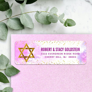 Bat Mitzvah pink watercolor & gold return address
