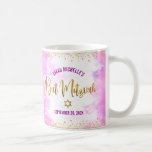 Bat Mitzvah Pink Watercolor Gold Script Confetti Coffee Mug<br><div class="desc">Be proud, rejoice and showcase this milestone of your favourite Bat Mitzvah! Celebrate whenever you use this stunning, modern, stylish, custom coffee mug. Sparkly, faux gold foil calligraphy script and glitter dots overlay a soft pink watercolor background. Personalise with your Bat Mitzvah’s name and date or custom message. Guaranteed to...</div>