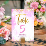 Bat Mitzvah Pink Watercolor Gold Script Glitter Table Number<br><div class="desc">No Bat Mitzvah party is complete without personalised table number cards. Let your favourite Bat Mitzvah be proud, rejoice and celebrate her milestone at her perfectly coordinated party. Stunning, modern, sparkly gold faux foil handwritten script and tiny dots overlay a light pink watercolor background. Personalise the custom text with the...</div>