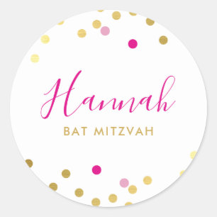 BAT MITZVAH pretty glam confetti spot gold pink Classic Round Sticker