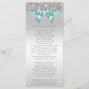Bat Mitzvah Program Silver Sequin Teal Bow Programme