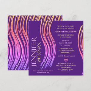 Bat Mitzvah Purple and Pink Prayer Shawl Invitation