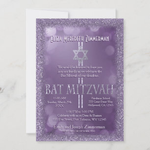 Bat Mitzvah Purple Glitter Look Invitation