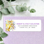 Bat Mitzvah Purple Gold Tree o Life Return Address<br><div class="desc">Be proud, rejoice and showcase this milestone of your favourite Bat Mitzvah with this fun, sophisticated, personalised return address label! A stunning, graphic faux gold foil tree with sparkly turquoise, teal, purple and blue Star of David and dot “leaves” overlays a white background. Personalise the custom text with your name...</div>