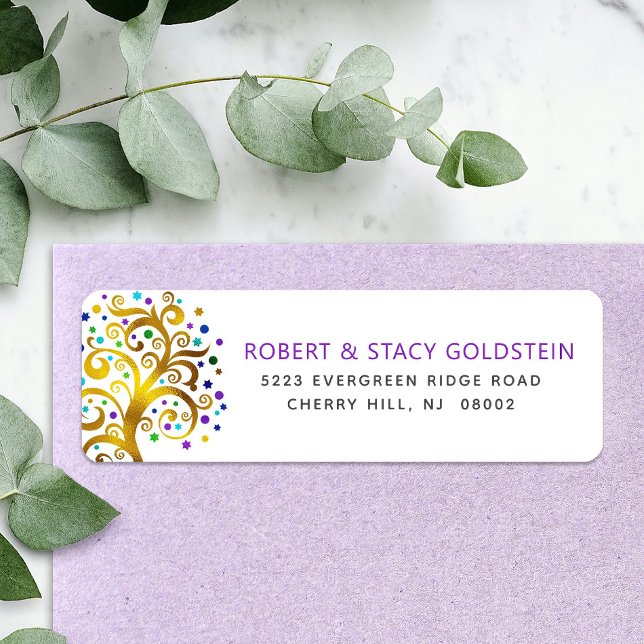 Bat Mitzvah Purple Gold Tree o Life Return Address (Creator Uploaded)