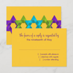 Bat Mitzvah Purple Green Blue Stars on Any Colour RSVP Card