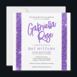 Bat Mitzvah Purple Modern Minimal Text Modern Invitation<br><div class="desc">Modern, simple, and minimal purple glitter stripe Bat Mitzvah invitation with fun and funky bold calligraphy brush script name and elegant typography design for a classic mitzvah celebration. All wording, colours, and fonts can be edited with the Template Design Tool. Coordinating items and decor available in the Paper Grape Zazzle...</div>