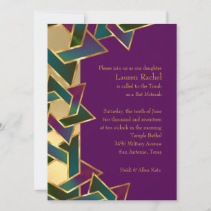 Bat Mitzvah Purple Teal Star of David on Any Colou Invitation