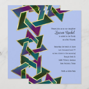 Bat Mitzvah Purple Teal Star of David on Any Colou Invitation